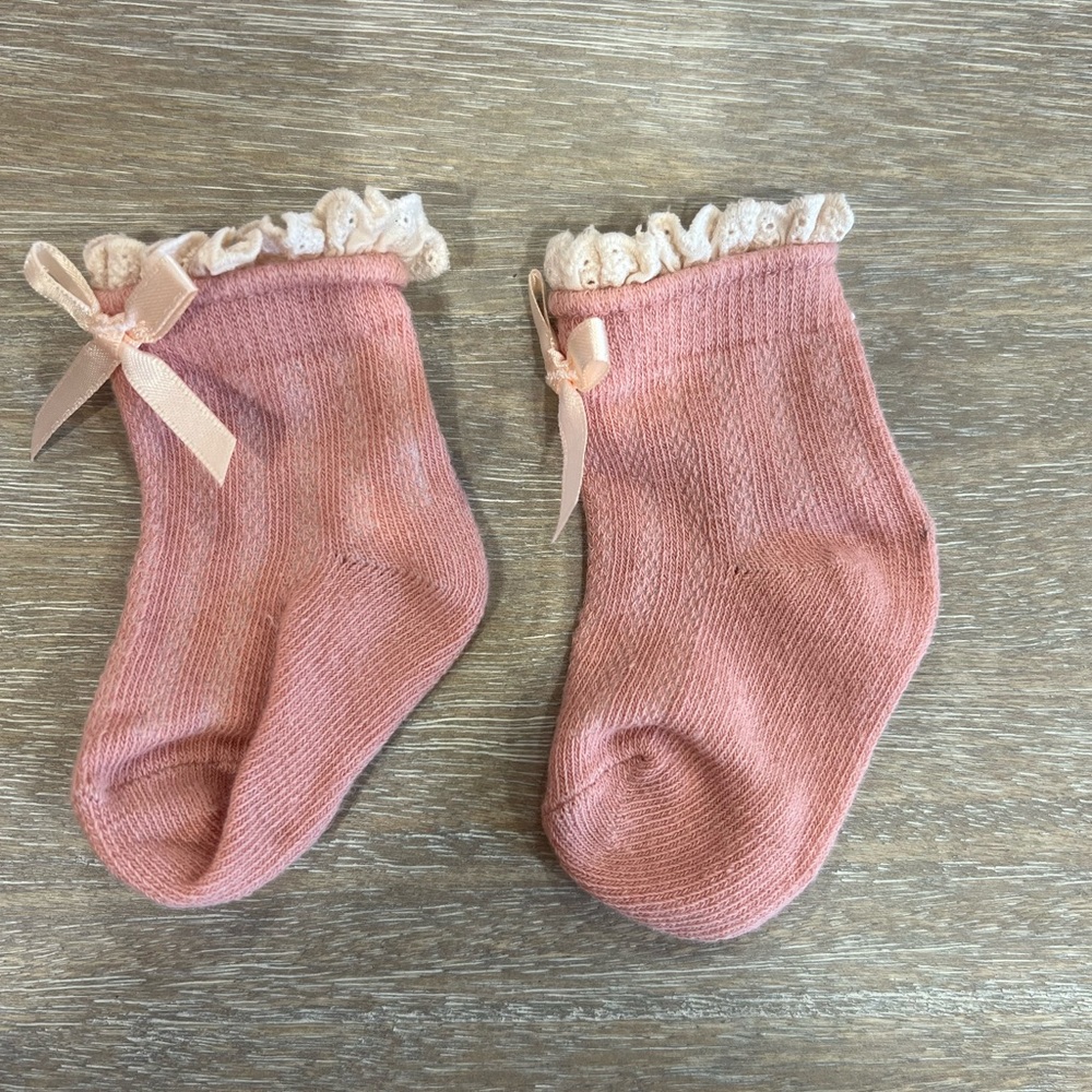 Pink Baby Socks with Lace Trim and Bows